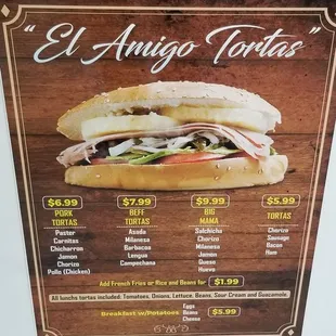 a menu for a sandwich