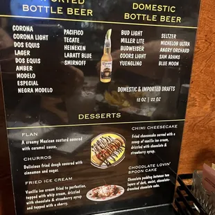 Drinks menu