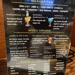 Drinks menu