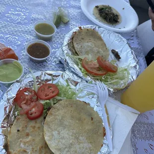 Asada and carnita mulitas with a taco de cabeza