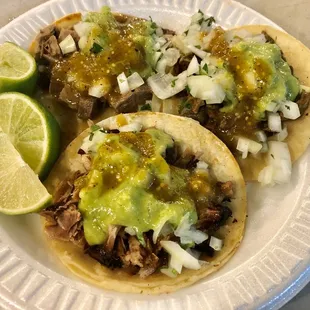 Carnitas, lengua and asada tacos!