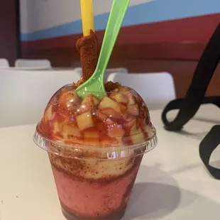 Mango with pineapple and strawberry. It's ok. Not as good as it looked.