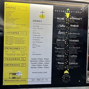 a menu for the restaurant