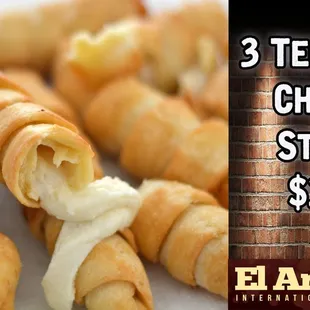 three tequenos cheese sticks