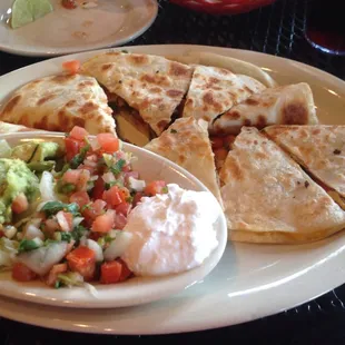 Mixed chicken and beef quesadillas