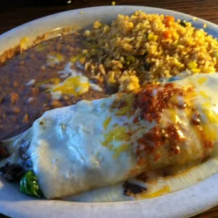 The mushroom and spinach burrito (with steak fajita).