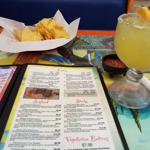 Margarita with chips and salsa.  The margarita was good and big!