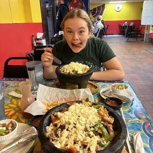 Molcajete Dinner and a happy girl!