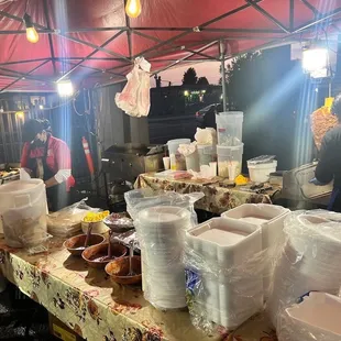 a variety of food items on a table