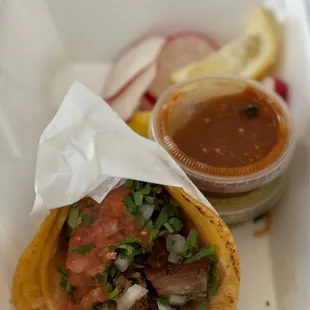 Carnitas taco yes that pork was crispy!!!! All tacos are on fresh made corn tortillas that will make you tingle!! So good!!!!