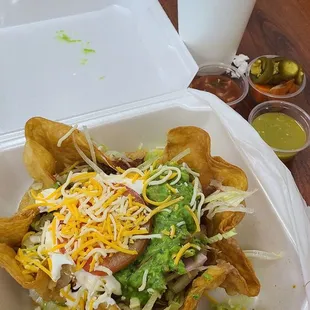 I got myself Shrimp Diabla Taco Salad. Not in the menu. 9.99$. Worth every penny.