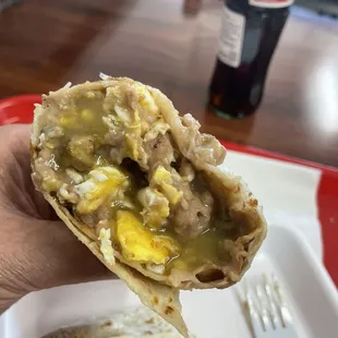 Sausage egg Beans with green salsa