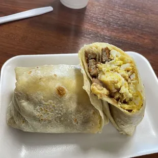 Sausage Egg Beans Burrito. Huge