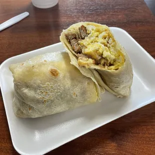 Sausage egg beans and Cheese Burrito