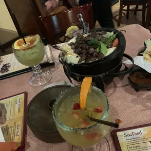 Cucumber Banana Margarita &amp; Tropical Margarita w/ Queso  Flameado Added Fajita Steak !!!!