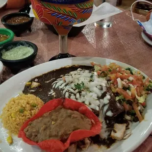 Mole enchiladas and cucumber margarita