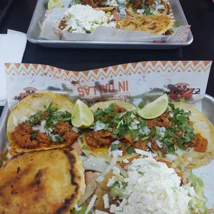 Pastor tacos, gorditas, and sopes.