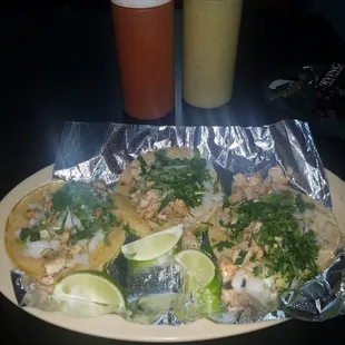 3 chicken taco plate.  Cost 1.50 a taco.   Total charge a bit over 5.25