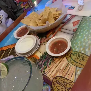 Ultimate margarita and tropical margarita  Chips &amp; Queso Cheese dip