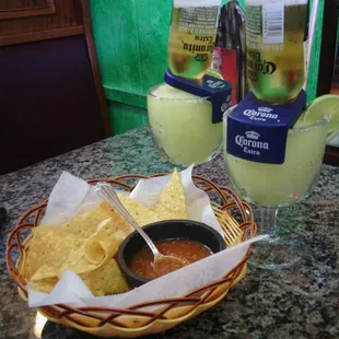 Chips, salsa and Margaritas.