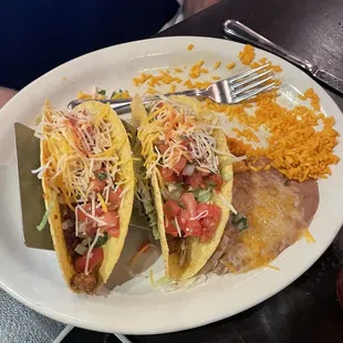 Two crunchy ground beef tacos