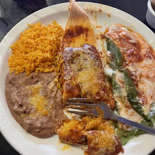 Two item combo plate with Beef Tamale and Cheese Stuffed Chile Relleno
