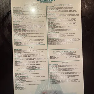 El Azteca dinner menu
