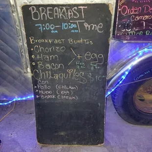 Breakfast menu