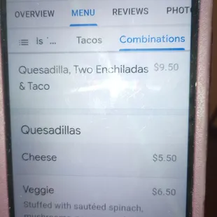 online menu price