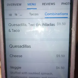 online menu price