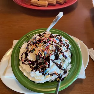 FRIED VANILLA ICECREAM &amp; CHURROS WITH CARAMEL DIP