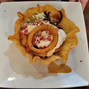 This is the Fajita Taco Salad with shrimp entrée.  Photo taken September 24, 2021.
