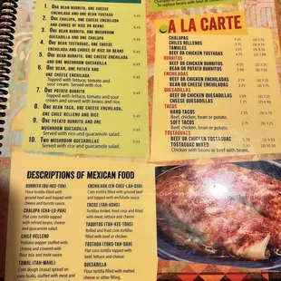 a menu for mexican food