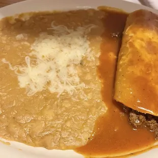 Beef enchilada with beans