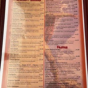 a menu for a mexican restaurant