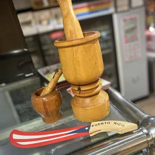 a mortar and a spoon