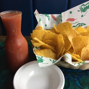 a bowl of tortillas and a plate of chips