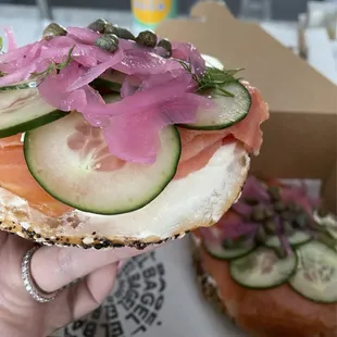 Lox Supreme on everything bagel. Open faced.