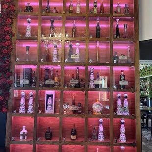 a wall of liquor bottles
