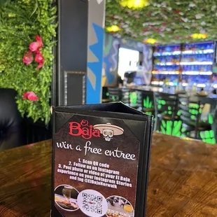 a menu on a table