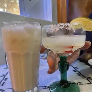 Horchata for dessert!  Hubby is stealing my margarita!  El Bajio makes the best of both these drinks. I always order both!  Indulgence.