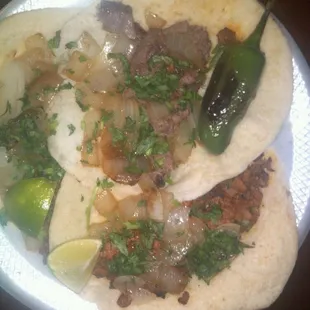 Bistec, Al Pastor and Lengua Tacos. Full size $2 per.