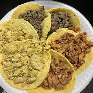 2 each of asada, al pastor, and pollo. all this for only $1 each on Tuesdays!