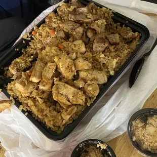 Chicken and steak with double rice