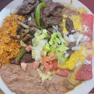 Enchilada plate with fajitas