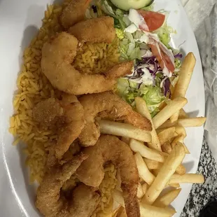 Breaded shrimp with fries