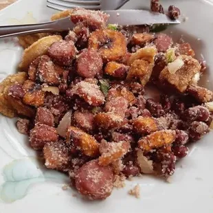 Trooper Beans - Brazilian dish made with collard greens, Chicharron, Sausage, Kielbasa and manioc flower (Root Cassava flower, Yucca flower)