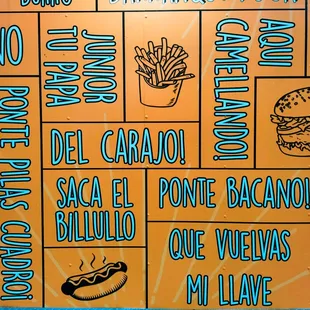 a menu on a wall