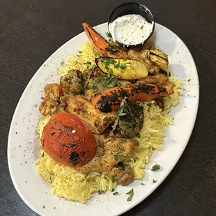 Chicken shawarma over rice