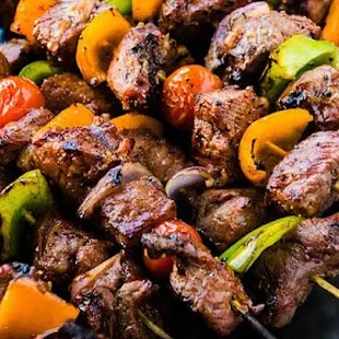 skewers of meat and vegetables